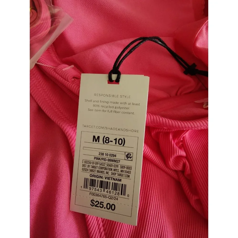 Shade‎ & Shore Pink Ruched Ribbed Convertible One-Piece Swimsuit M 8-10 NWT
